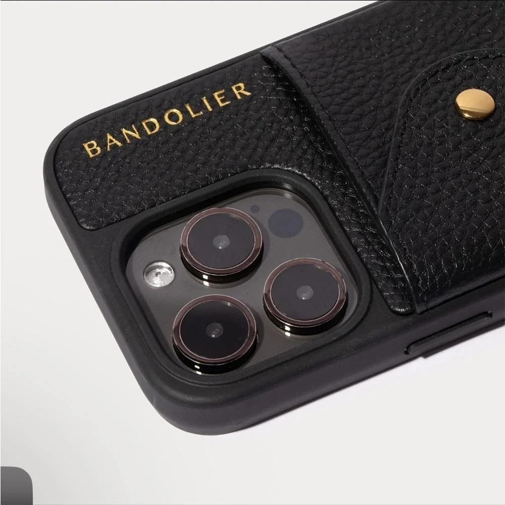 Bandolier Black Leather Phone Crossbody For 15 pro max